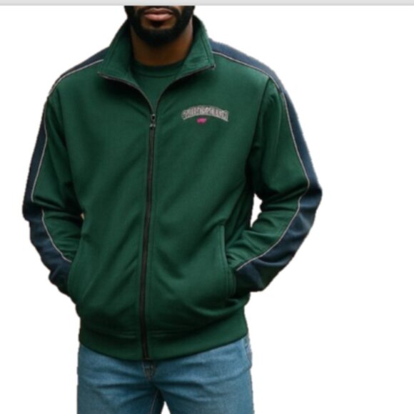 Tommy Hilfiger Men's Jacket Sz Med Green Full Zip Athletic Logos Pockets - Picture 1 of 14